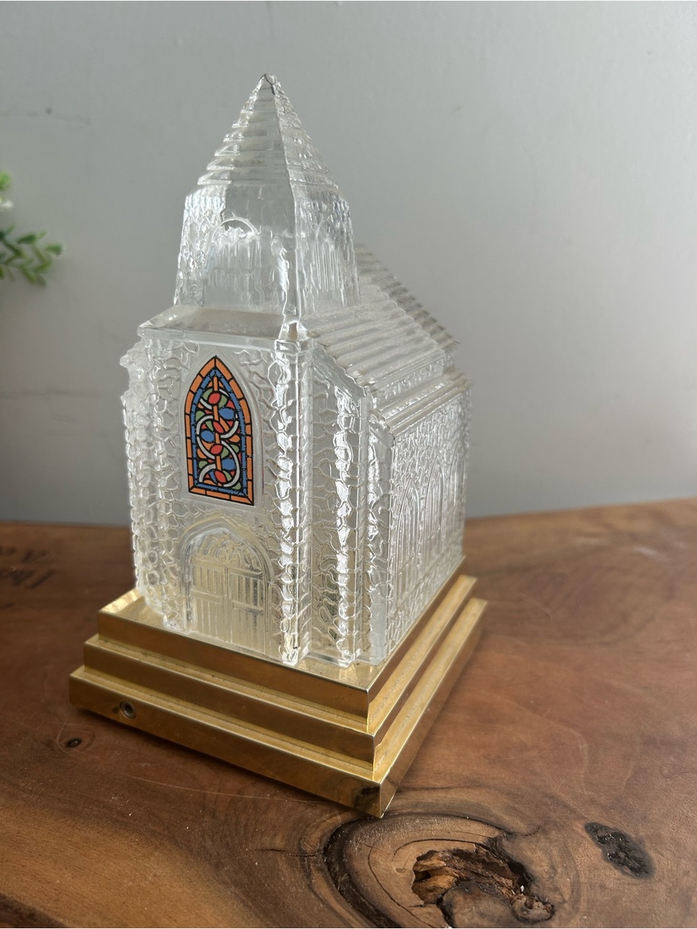 Vintage 1992 Avon “Silent Night” Pressed Glass Church Fairy Lamp